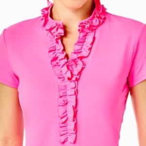 UPF 50+ Luxletic Frida Ruffle Polo Top in Pink Isle Size Small